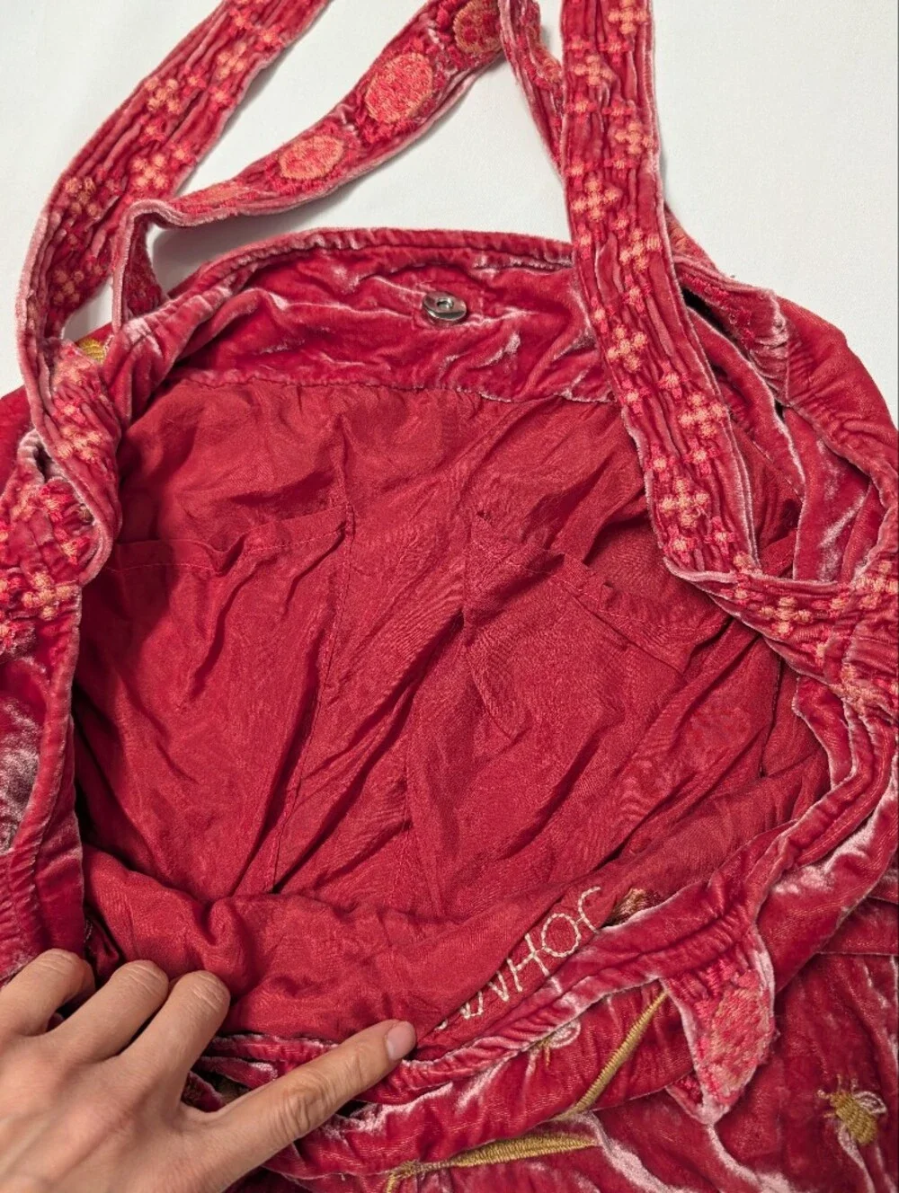Johnny Was Aria Velvet Silk Embroidered Butterfly & Bee Floral Tote Shoulder Bag